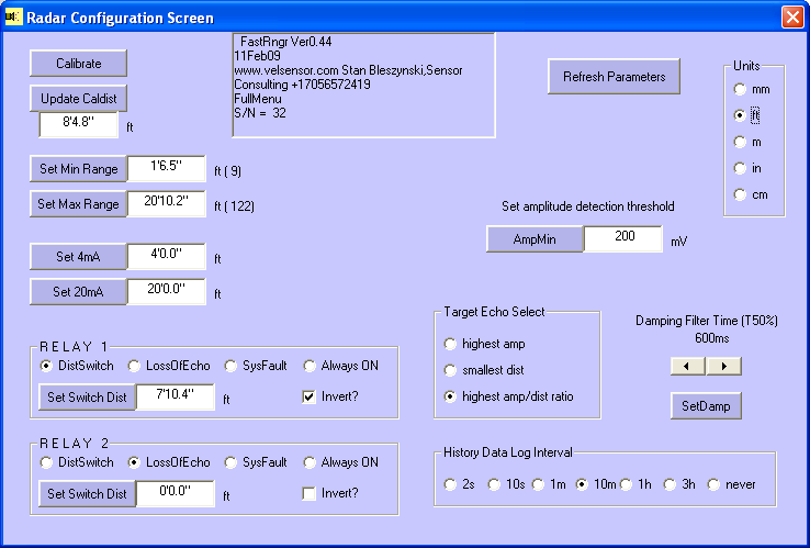 parameter configuration screen